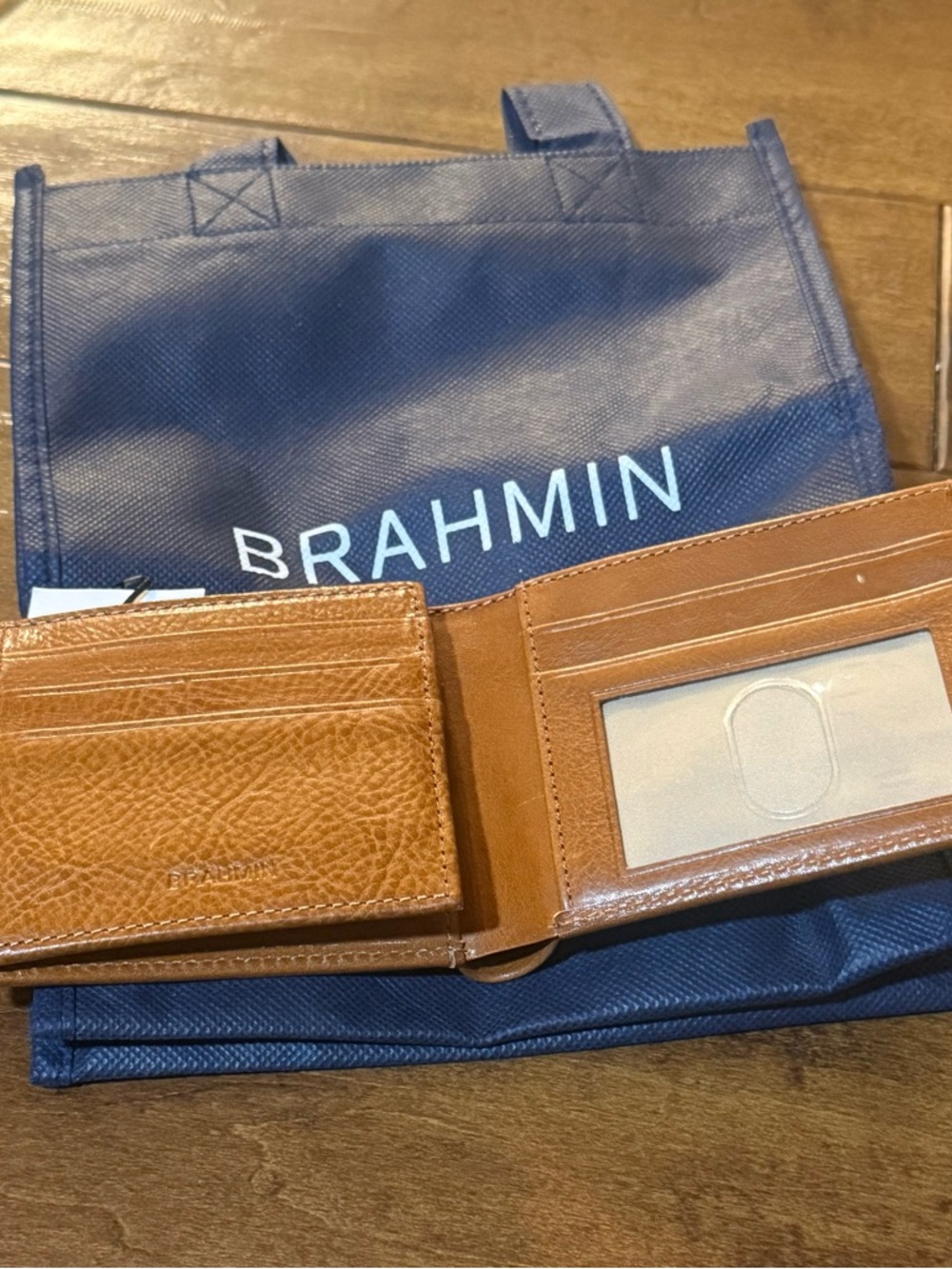 Brahmin Tan Men's Leather Bi-Fold Wallet with ID Window
